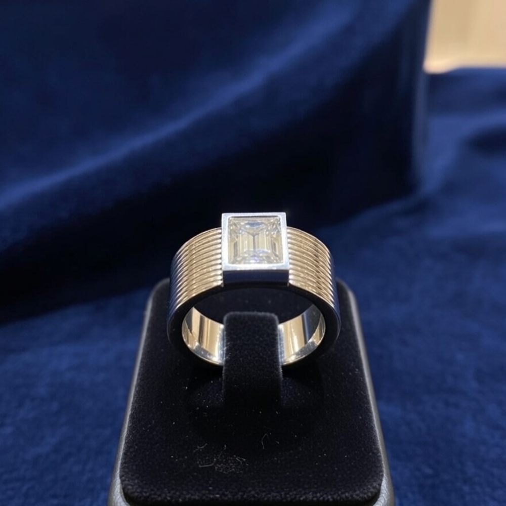 Men's Stainless Steel Ring Square CZ Cubic Zirconia Stone Size 9